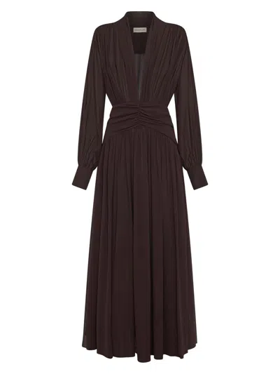 Nicholas The Label Women's Jocelyn Deep Plunge Long-sleeve Maxi Dress In Brown