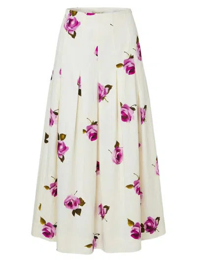 Nicholas The Label Women's Jordana Pleated Floral Linen-blend Midi-skirt In White
