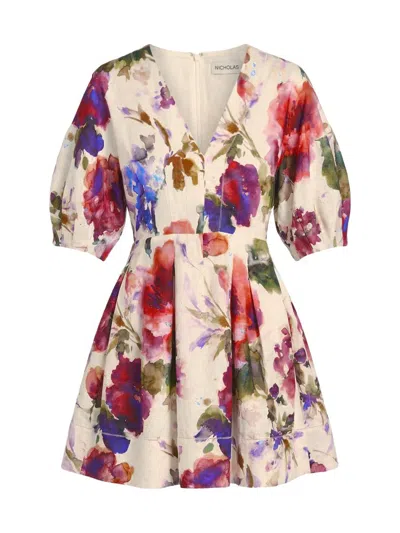 Nicholas The Label Women's Josefa Linen-blend A-line Minidress In Multi