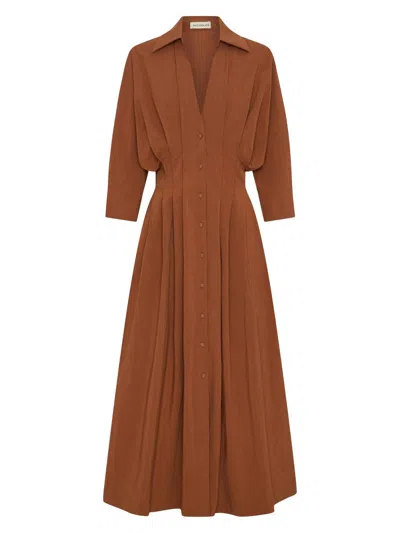Nicholas The Label Women's Lanae V-neck Pleated Maxi Dress In Brown