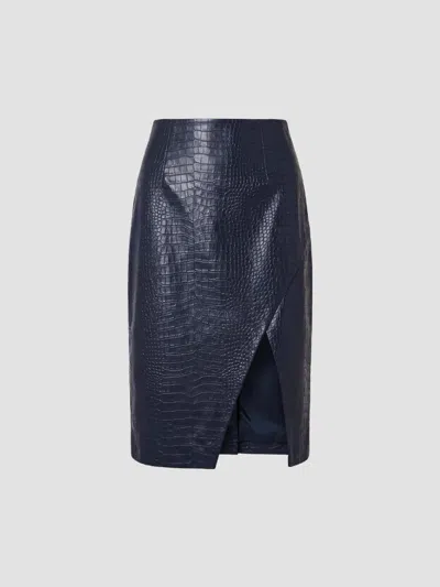 Nicholas The Label Women's Livia Croc-embossed Faux-leather Knee-length Skirt In Blue