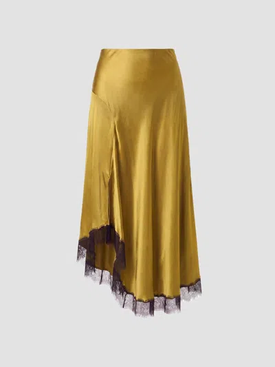 Nicholas The Label Women's London Satin Lace-trim Asymmetric Skirt In Celadon