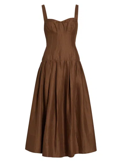 Nicholas The Label Women's Makenna Linen Corset Midi-dress In Brown