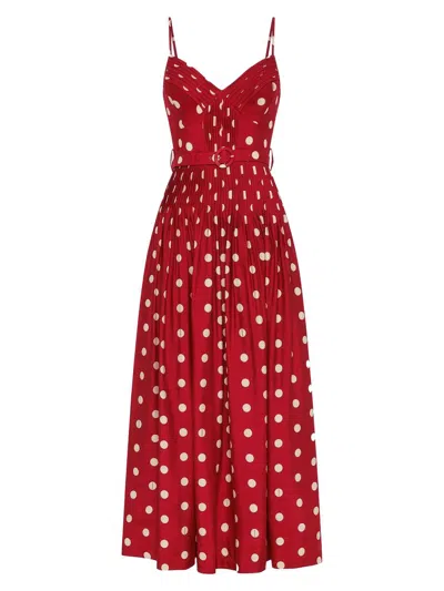 Nicholas The Label Women's Mireille Belted Polka Dot Linen-blend Midi-dress