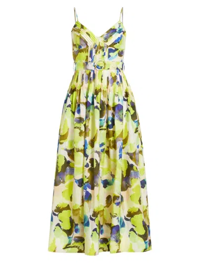 Nicholas The Label Women's Mireille Floral Belted Midi-dress In Limeade Blur Print