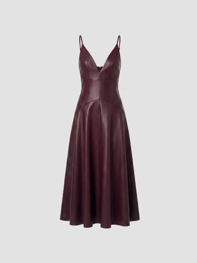 Nicholas The Label Women's Nora Faux-leather Plunge Neck Midi Dress In Burgundy