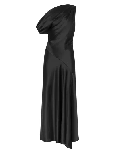 Nicholas The Label Women's Sabrina Satin Off-the-shoulder Asymmetric-hem Evening Dress In Black
