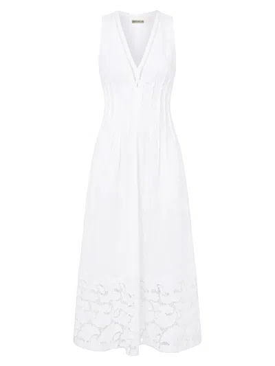 Nicholas The Label Women's Stina Broderie Anglaise Trim Linen-blend Midi-dress In Animal Print