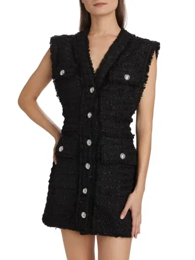 Nicholas The Label Women's Sylvia Fringed Tweed Minidress In Black