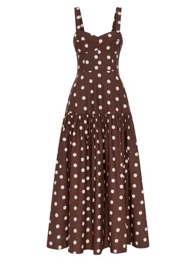 Nicholas The Label Women's Valeria Polka Dot Linen-blend Drop Waist Midi-dress In Brown