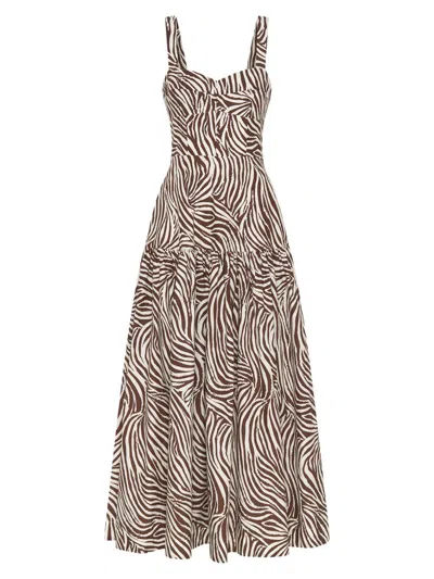 Nicholas The Label Women's Valeria Zebra-print Linen-blend Midi-dress In Brown