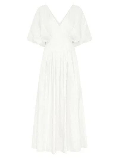 Nicholas The Label Women's Vicky Pleated Linen-blend Midi-dress In White