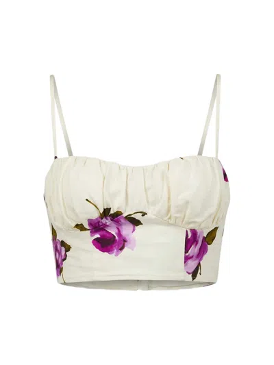 Nicholas The Label Women's Yulia Printed Linen-blend Crop Top In Floating Rosebuds