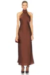 Nicholas Trina Sleeveless Midi Dress With Foldover Neck In Coffee