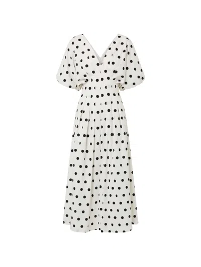 Nicholas V-neck Polka Dot Midi Dress In White