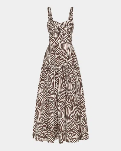 Nicholas Valeria Flounce Sweetheart Midi Dress In Striata Pr