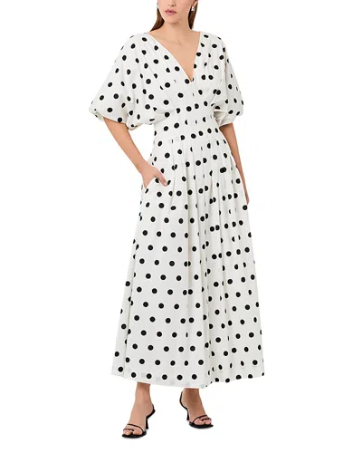 Nicholas V-neck Polka Dot Midi Dress In White