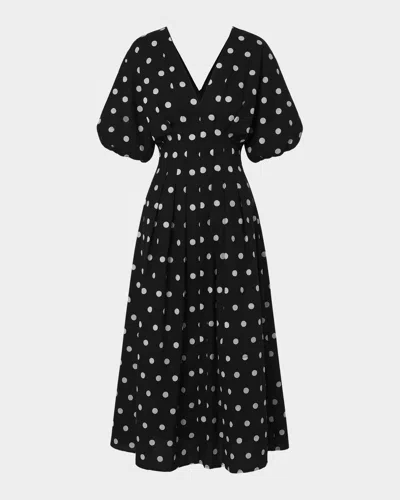 Nicholas Vicky Pleated Polka Dot Midi Dress In Black