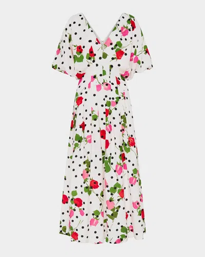 Nicholas Vicky Polka Dot & Floral A-line Midi Dress In Multi