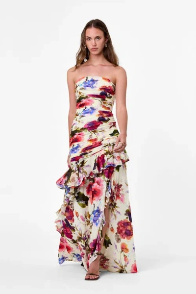 Nicholas Viola Ruched Ruffled Maxi Dress In Multi