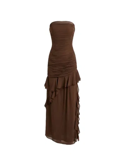 Nicholas Viola Strapless Ruffled Dress In Brown