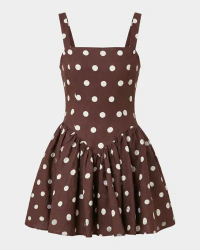 Nicholas Vittoria Polka Dot Flounce Mini Dress In Brown
