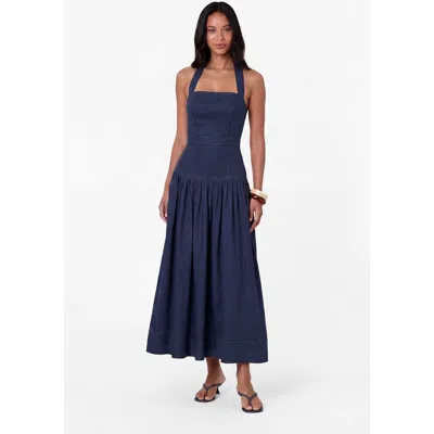 Nicholas Vivianne Halter-neck Gathered Midi Dress In Blue