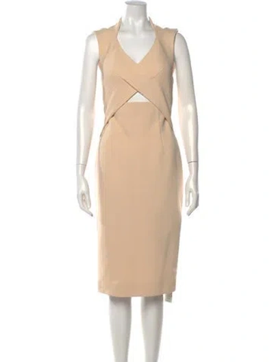 Pre-owned Nicholas V-neck Knee-length Dress In Neutrals