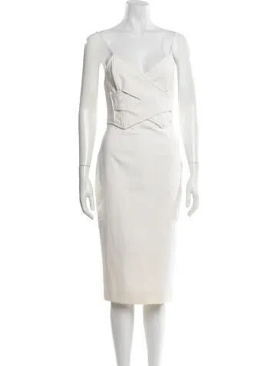 Pre-owned Nicholas V-neck Knee-length Dress In Neutrals