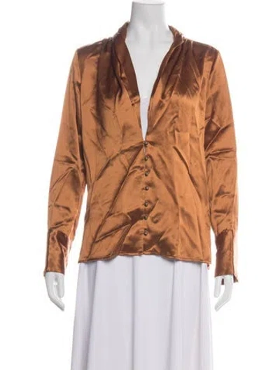 Pre-owned Nicholas V-neck Long Sleeve Blouse In Brown