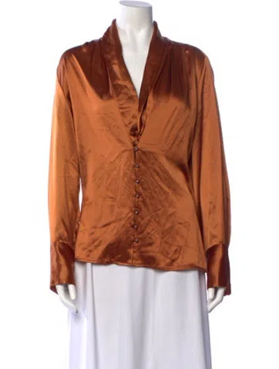 Pre-owned Nicholas V-neck Long Sleeve Blouse W/ Tags In Brown
