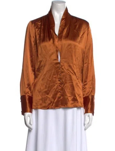 Pre-owned Nicholas V-neck Long Sleeve Button-up Top In Brown