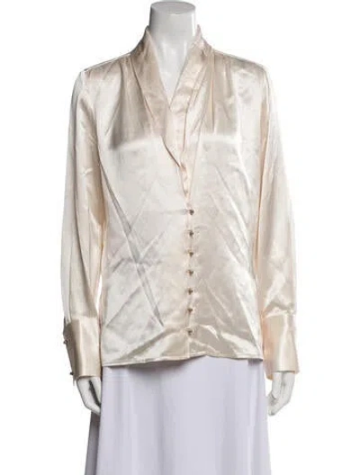 Pre-owned Nicholas V-neck Long Sleeve Button-up Top In Neutral