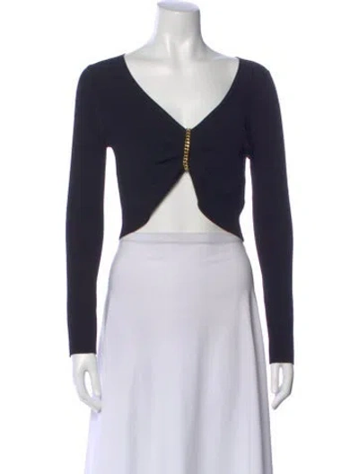 Pre-owned Nicholas V-neck Long Sleeve Crop Top In Black