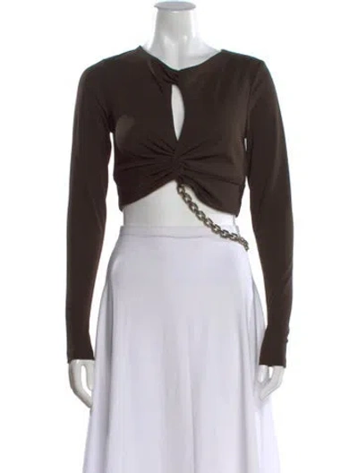 Pre-owned Nicholas V-neck Long Sleeve Crop Top In Brown