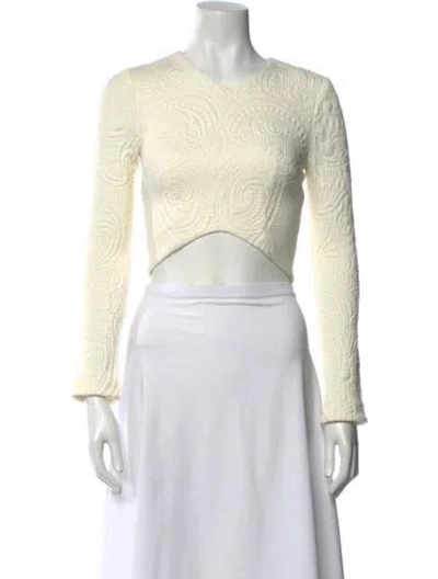 Pre-owned Nicholas V-neck Long Sleeve Crop Top In Neutral
