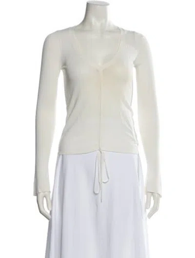 Pre-owned Nicholas V-neck Long Sleeve Top In White