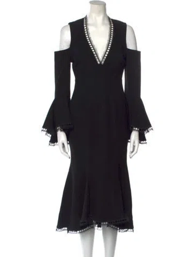 Pre-owned Nicholas V-neck Midi Length Dress In Black
