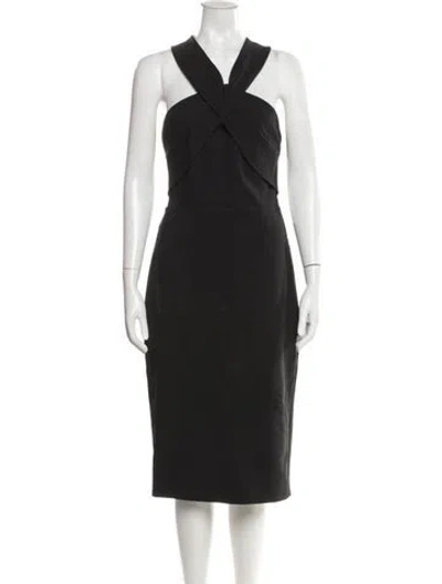 Pre-owned Nicholas V-neck Midi Length Dress In Black