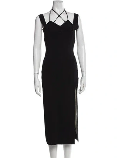 Pre-owned Nicholas V-neck Midi Length Dress In Black