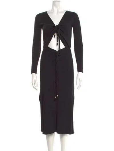 Pre-owned Nicholas V-neck Midi Length Dress In Black
