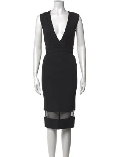Pre-owned Nicholas V-neck Midi Length Dress In Black