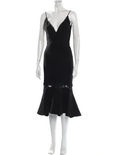 Pre-owned Nicholas V-neck Midi Length Dress In Black