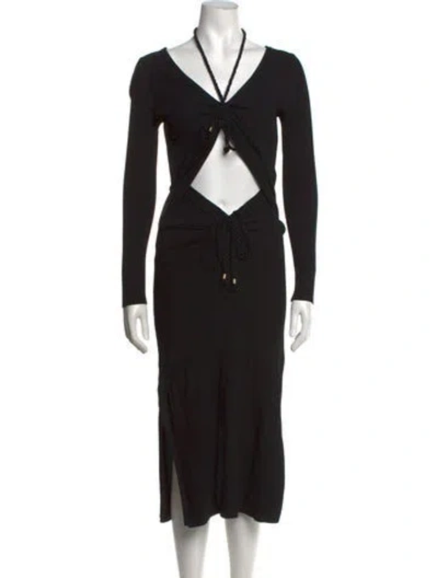 Pre-owned Nicholas V-neck Midi Length Dress In Black