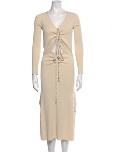 Pre-owned Nicholas V-neck Midi Length Dress In Neutral
