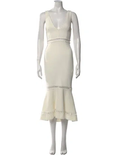 Pre-owned Nicholas V-neck Midi Length Dress In Neutral