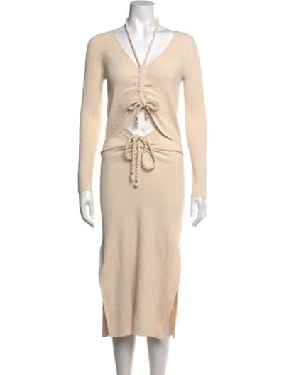 Pre-owned Nicholas V-neck Midi Length Dress In Neutral