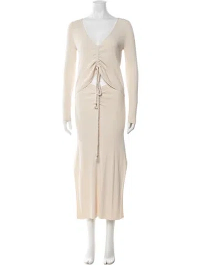 Pre-owned Nicholas V-neck Midi Length Dress In Neutrals