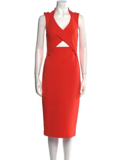 Pre-owned Nicholas V-neck Midi Length Dress In Orange