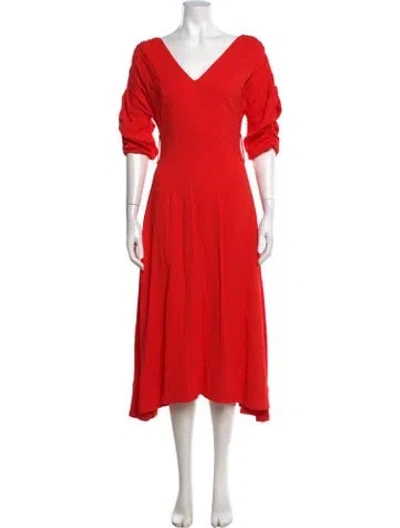 Pre-owned Nicholas V-neck Midi Length Dress In Orange